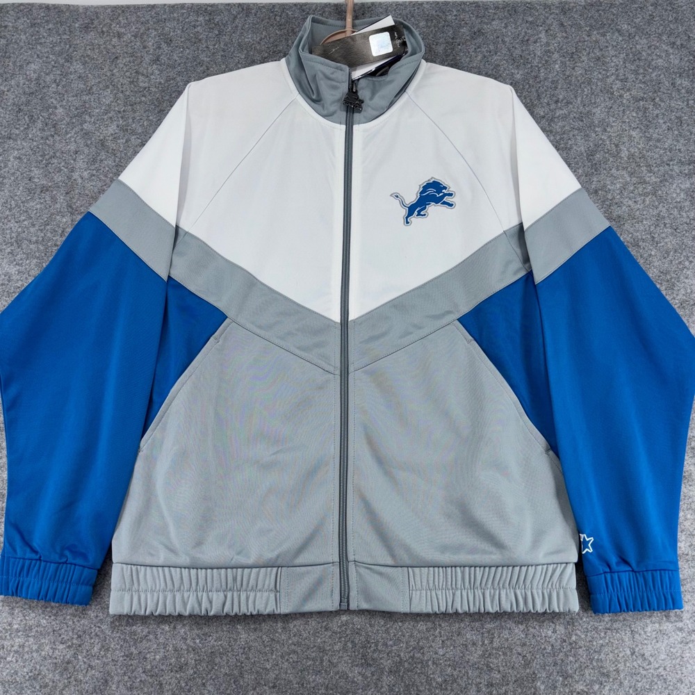 Starter NFL Detroit Lions Womens Fullzip Track Jacket Blue Gray White Medium NWT